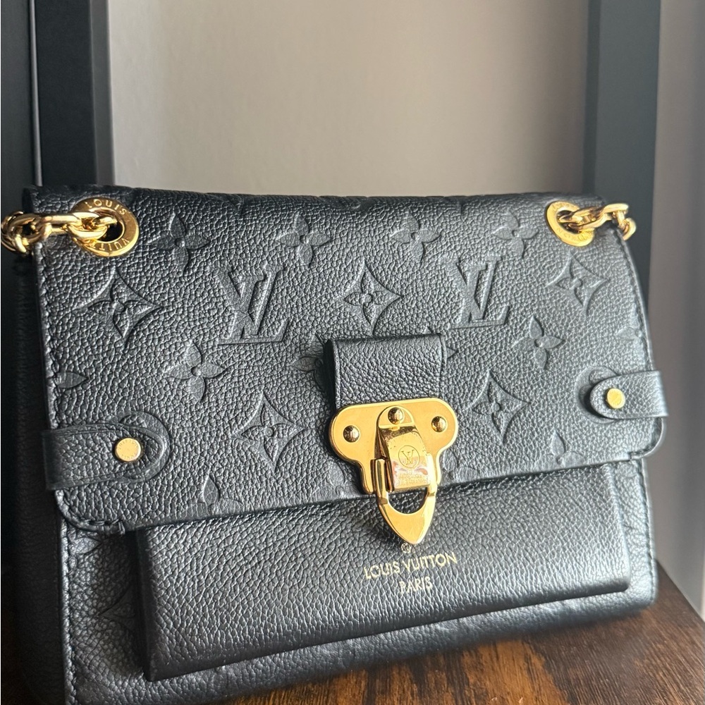 Louis Vuitton Black Crossbody Bag with Gold Accents